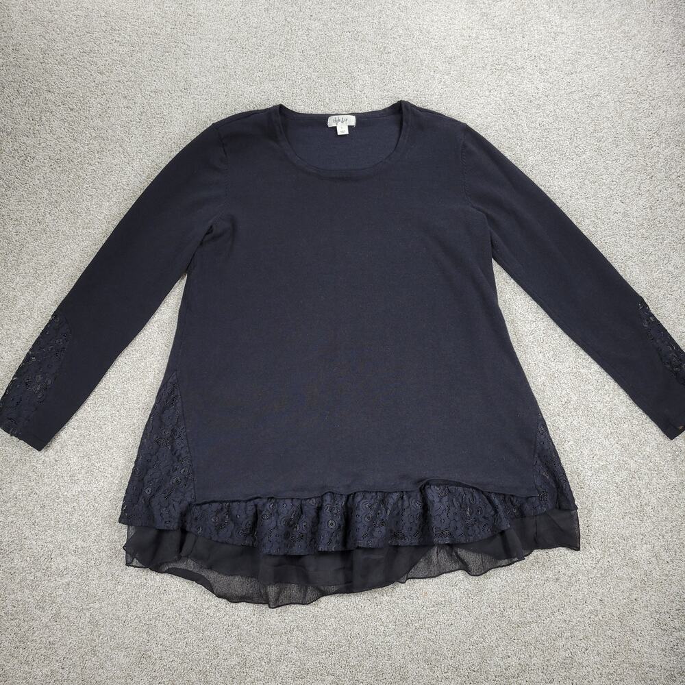 Style & Co Tunic Womens Large Black Lace Sheer Hem Jersey Pullover Fairy Goth
